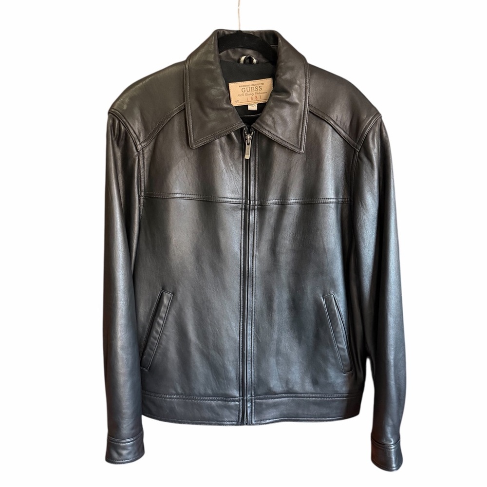 VTG GUESS 1981 Y2K Leather Jacket‎ Black Oversized Motorcycle Indie M